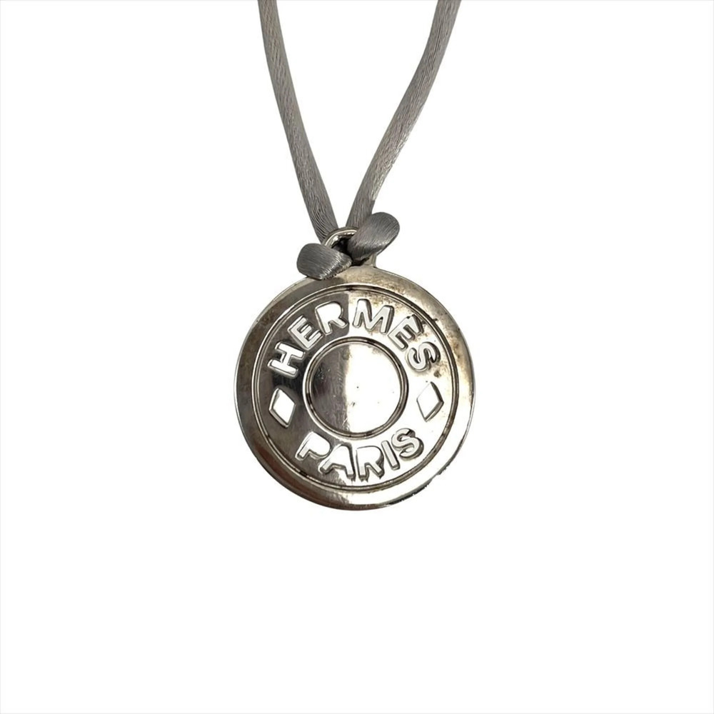 Hermes HERMES Sellier motif silk cord necklace, metal g, silver hardware, men...